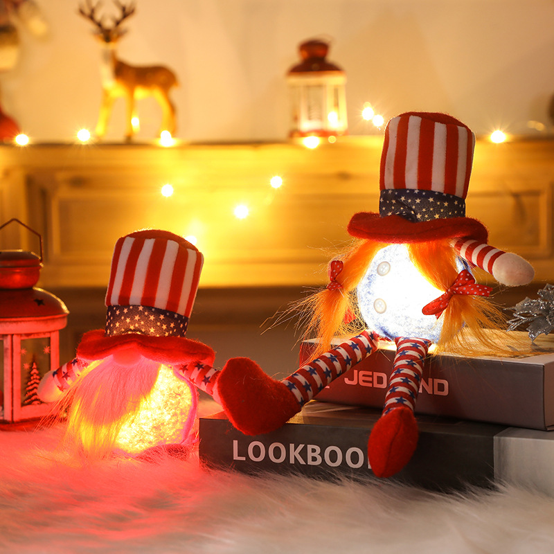 Hong Kong love new with light high hat long legs American Independence Day doll decoration American Independence Day short legs doll details Picture