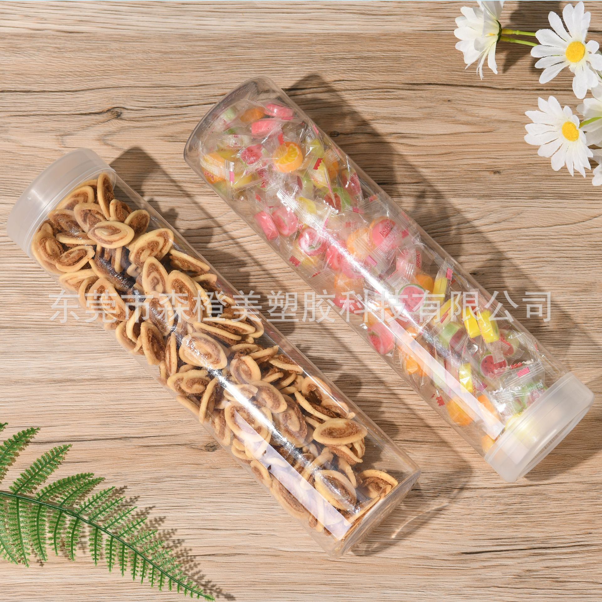 Factory direct sales snack cans, white cylindrical long tubes, food packaging cans, candy cans, straight tubes, transparent pet plastic bottles full figure