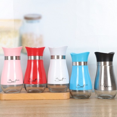 Wholesale Creative Kitchen Supplies Stainless Steel Glass Sprinkle Bottle Barbecue Condiment Jar Cumin Pepper And Salt Sprinkle Bottle details Picture