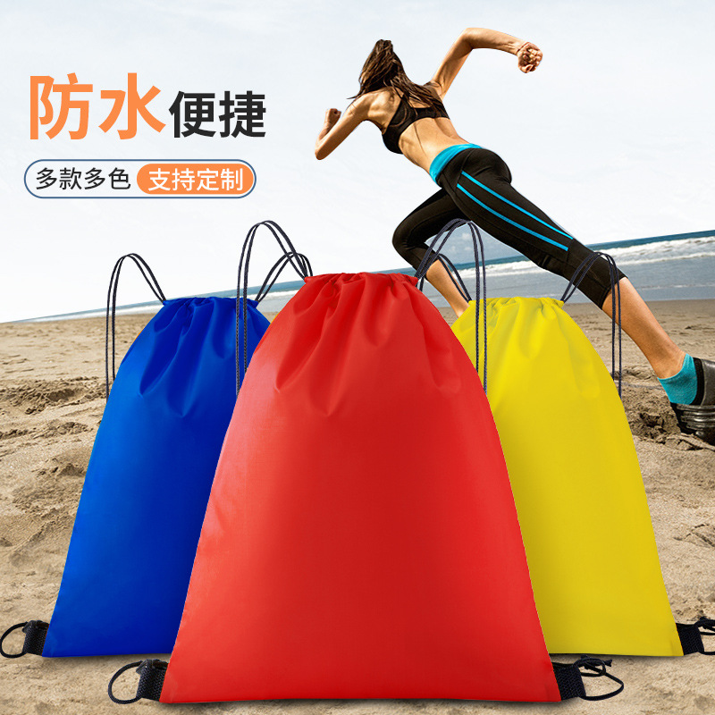 In stock: 210d polyester drawstring bags, nylon fabric bags, drawstring bags, storage backpacks, outdoor training advertising pull-out bags Application Scenario