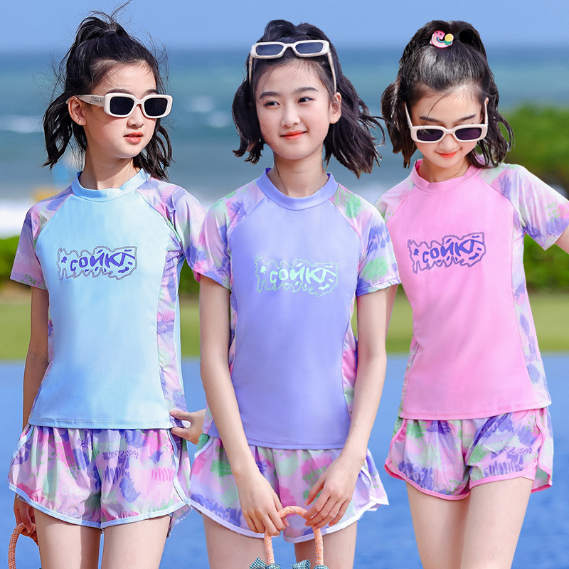 新款游泳衣女分体平角裤遮肚显瘦小清新网红学生大码韩国温泉泳衣