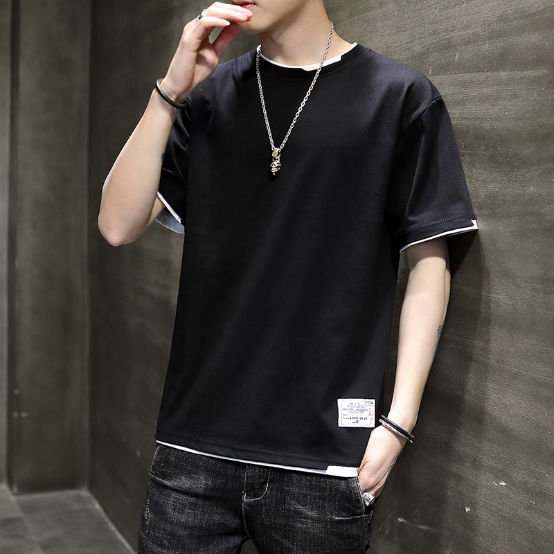 Short-sleeved men's pure cotton T-shirt, summer men's round-neck half-sleeved T-shirt, solid color men's loose trendy brand clothes, base layer T-shirt Specification image