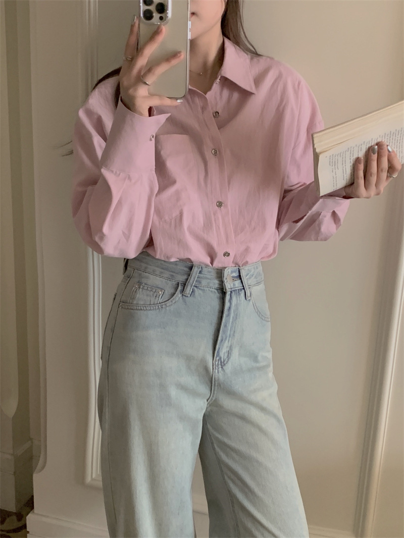 2026春季新品韩国粉色休闲宽松慵懒风长袖衬衫女打底上衣DY-198详情14