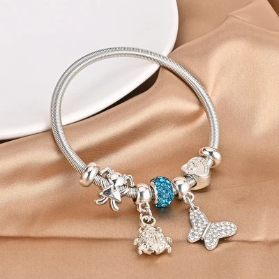 Oly Magic Bracelet Bl003 European And American Diamond Animal Butterfly Spring Bracelet Women's Crystal Peach Heart Small Fresh Bracelet Ladybug Rhinestone