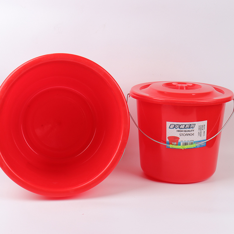 The manufacturer's new material red plastic water bucket, household thickened plastic tempered bucket, laundry bucket, and plastic water bucket with a lid for watering flowers Application Scenario