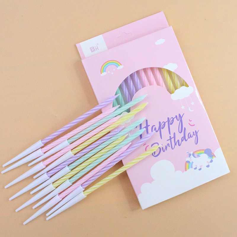 Wholesale new birthday candles, slender, colorful crystal spiral 12-piece boxed party candles details Picture
