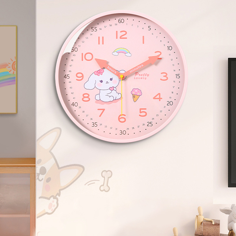 Cartoon early education wall clock 2023 New Style for living room, bedroom and children's room wall watch, creative no-hole clock, household clock