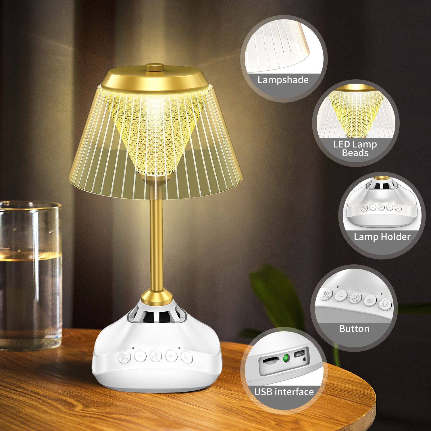 Desk lamp, Bluetooth speaker, 2-in-1 bedside night light, ambient desk lamp, remote control