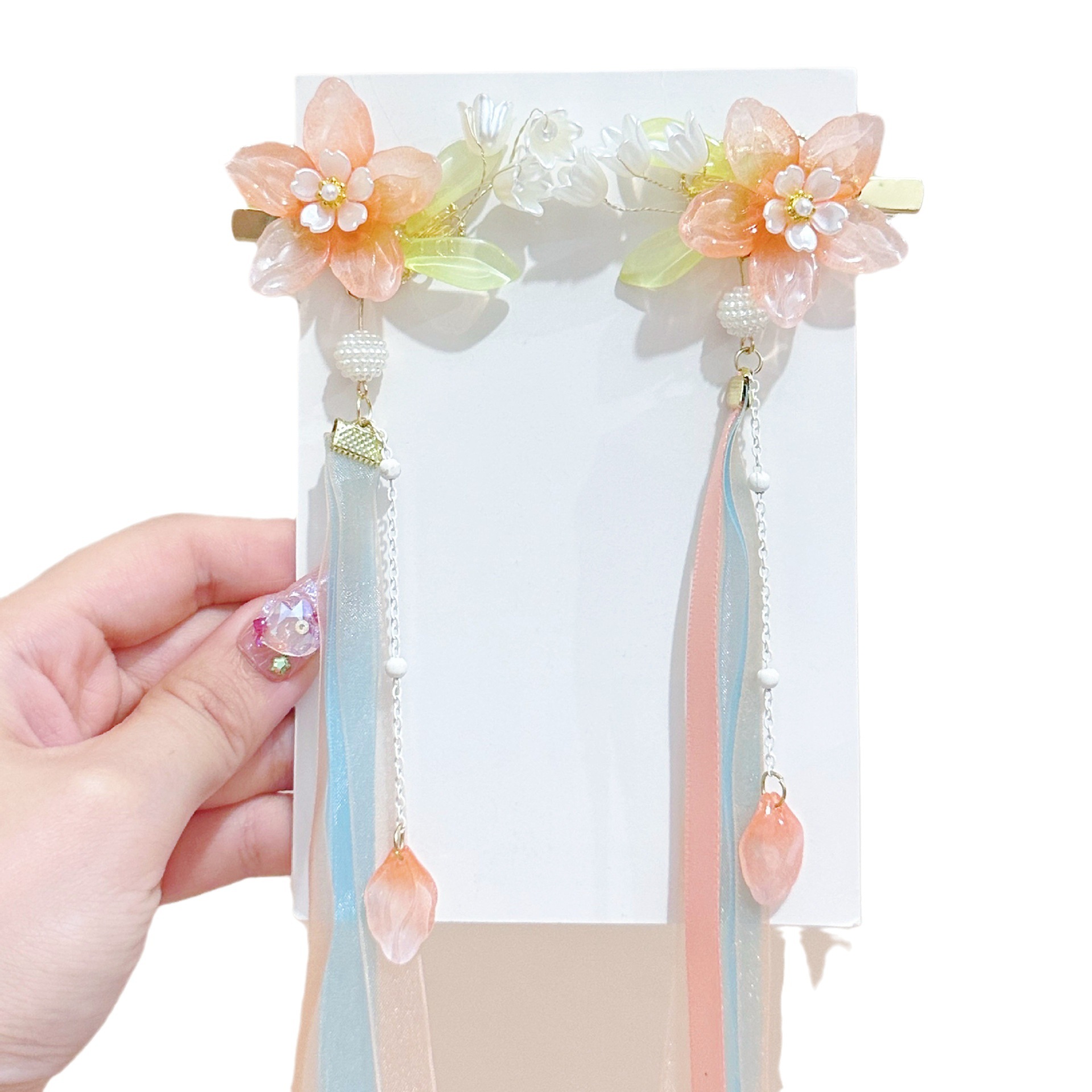 Children's Antique Hair Clip New Peach Blossom Pendant Fringe Clip Chinese Style Hanfu Accessories Super Fairy Children Hair Accessories Item Picture
