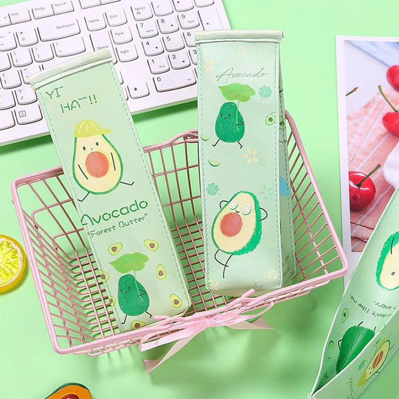 Avocado milk box-shaped pencil case, a trendy and fashionable pencil case, a creative large-capacity student stationery box pencil case Specification image