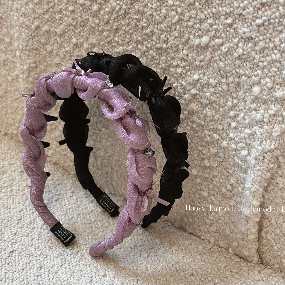 水钻蝴蝶结纱质褶皱缠绕发箍带齿防滑显脸小高颅头箍发卡发饰新款