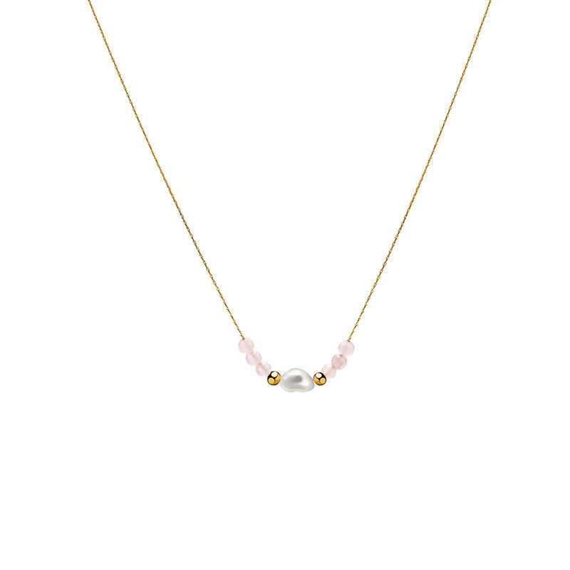 Natural stone freshwater pearl necklace titanium steel plated 14K gold does not fade all light luxury sweet fine clavicle chain Specification image