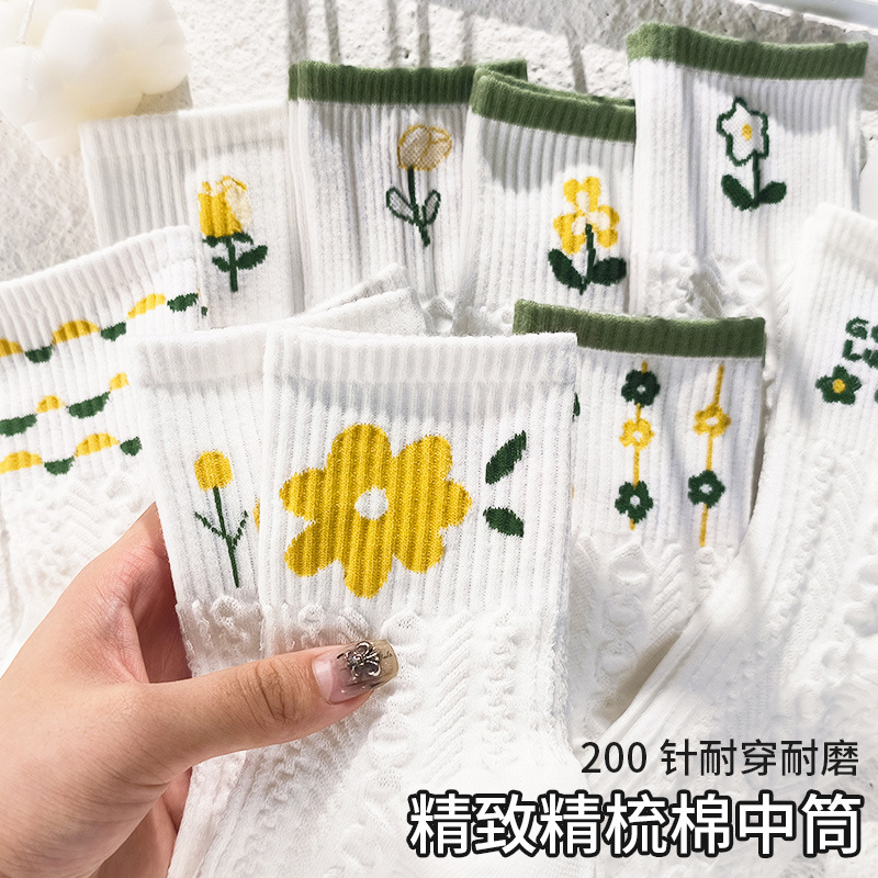 袜子地摊一件代发袜子女四季款春秋中筒棉袜夏天可爱少女秋冬长筒袜白色学生袜批发一件代发