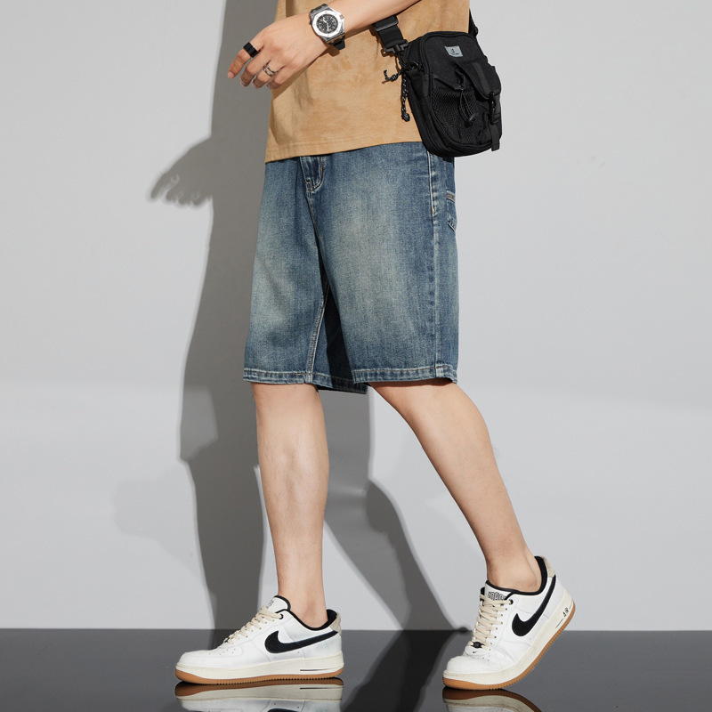 牛仔短裤男夏季潮牌短袖男装男士五分裤男生破洞衣服男款裤子图
