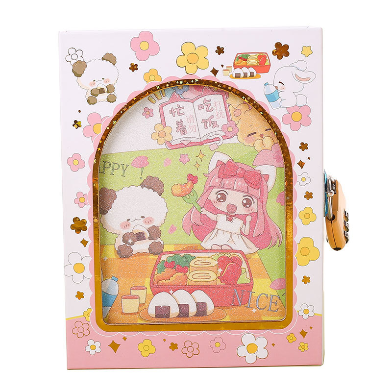 Thousand Yu Culture Password Book With Lock Notebook Cute Girl Heart Notepad Cartoon Password Book Thick Portable Record Manual Book Item Picture