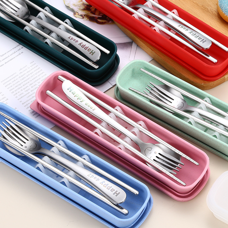 Creative Stainless Steel Portable Tableware Set Spoon Fork Chopsticks Three-Piece Set Spoon Fork Chopsticks Set For Students And Office Workers