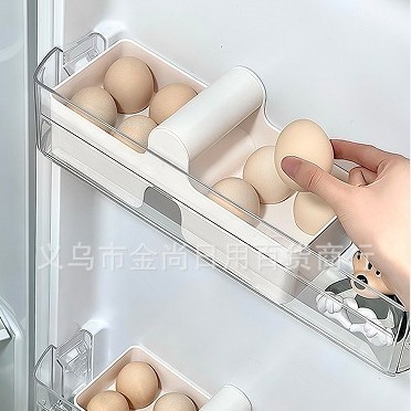 Egg storage box, refrigerator side door, household fresh-keeping box, organization and storage, roller egg box, double-layer egg tray Specification drawing
