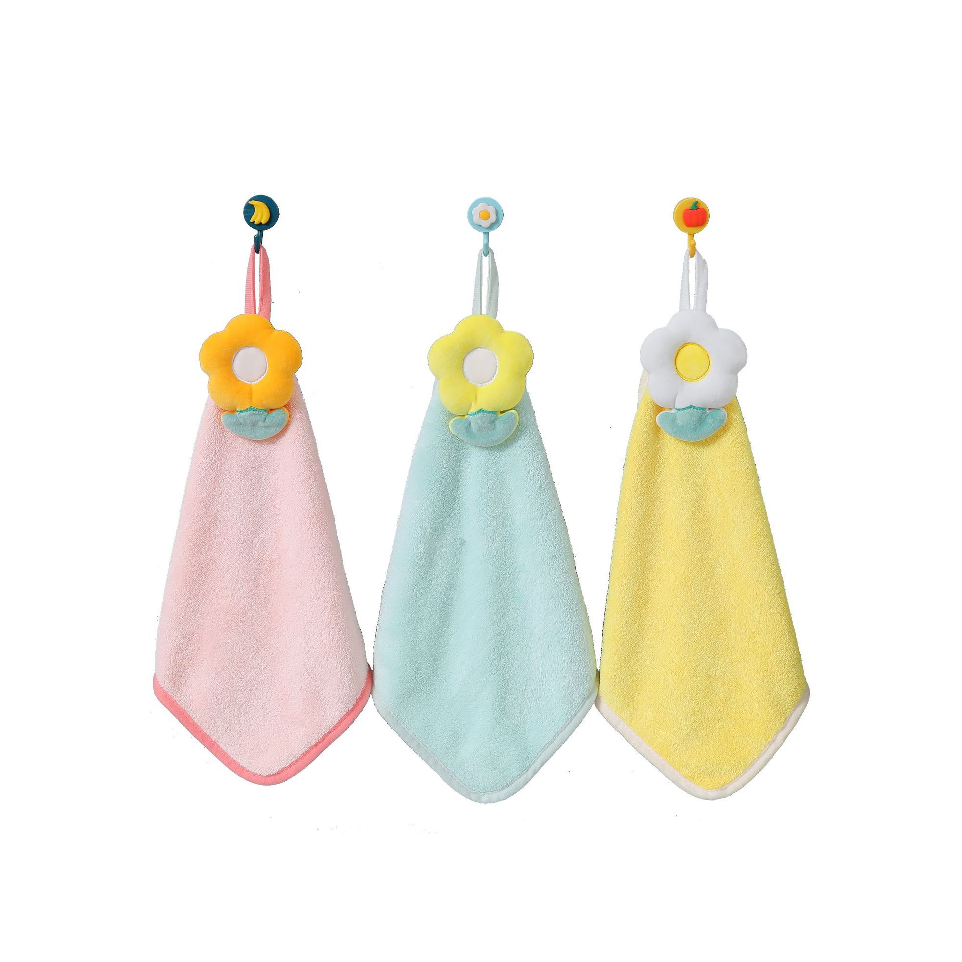 Cartoon Flower Hanging Hand Towel Coral Velvet Absorbent Towel Household Bathroom Hand Towel Cartoon Hanging Towel Towel Item Picture