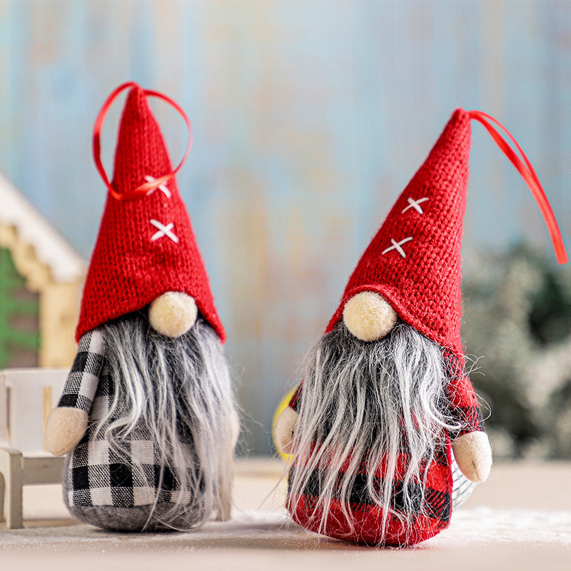 Christmas Nordic Gingham Faceless Rudolph Christmas Tree Pendant Doll Small Gift Pendant