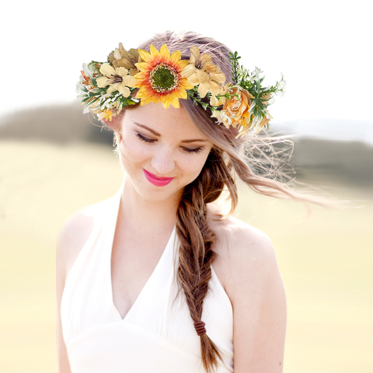 Hot-selling forest-themed sunflower wreath hair accessories, carnival festival party simulation flower accessories, travel photo hair bands wholesale details Picture