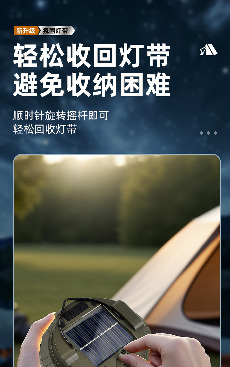 跨境新款太阳能20米照明露营灯卷尺收纳LED野营灯串帐篷应急氛围详情13
