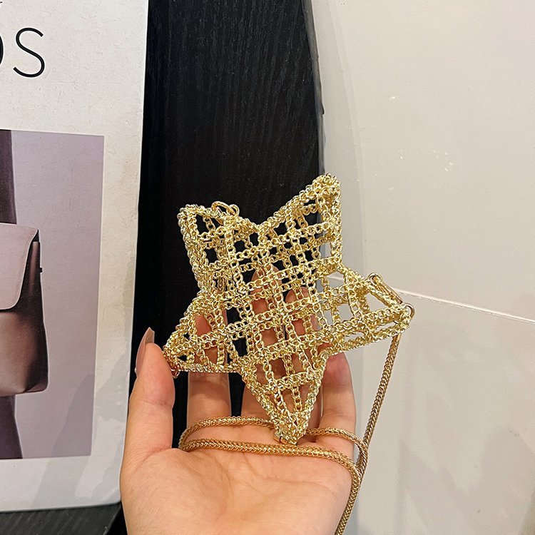 跨境2024夏新款小香风镂空金属星星包晚宴包单肩斜挎气质链条女包