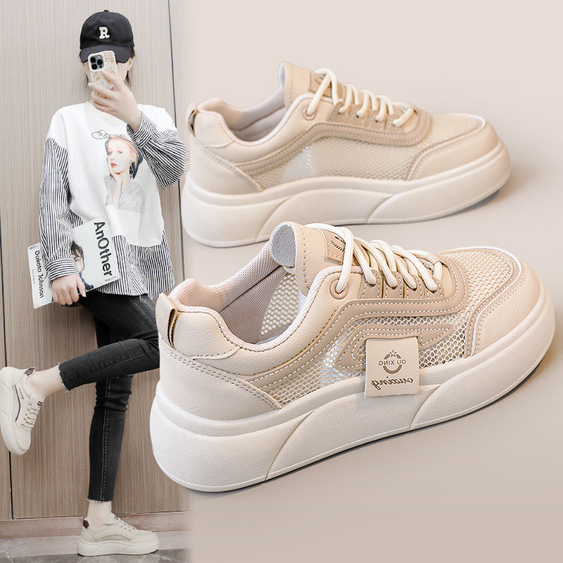 SH602 new net surface small white shoes women 2024 summer thick sole net shoes increase women's shoes breathable wear leisure sports full figure