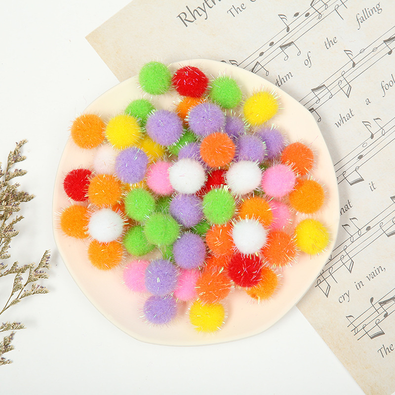 跨境批发彩色金葱绒毛球DIY手工儿童丙纶毛球服装配饰毛绒球毛球