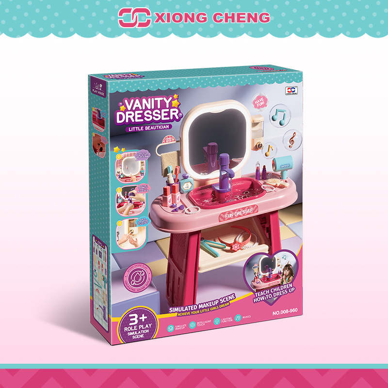 Cross-Border 2024 Children's Dressing Table Electric Vanity Girls' Dressing Table Induction Grooming Set Toys Specification drawing