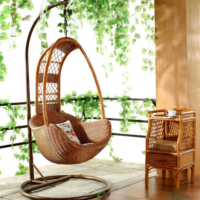 真藤吊椅印尼藤编织秋千鸟巢吊篮阳台庭院躺椅户外摇椅藤木椅厂家