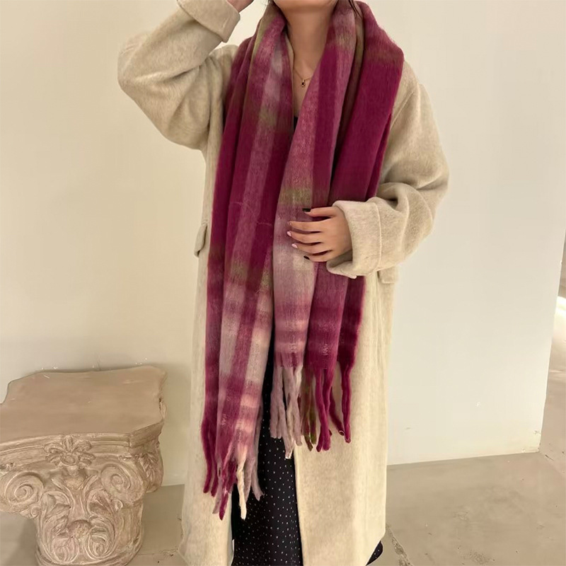 Colorful Plaid Scarf Winter Stripes Thick Braid Bib Mohair Thickened Ins Student Warm Scarf Wholesale