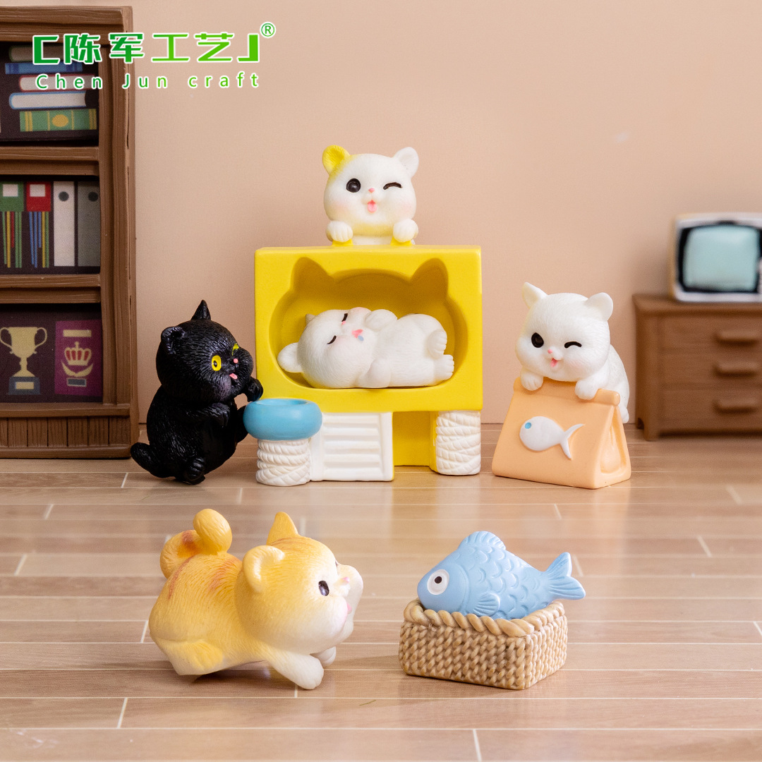 Micro-landscape creative, cute little cat doll, gardening kid house, DIY decorative accessories, desktop small ornaments details Picture