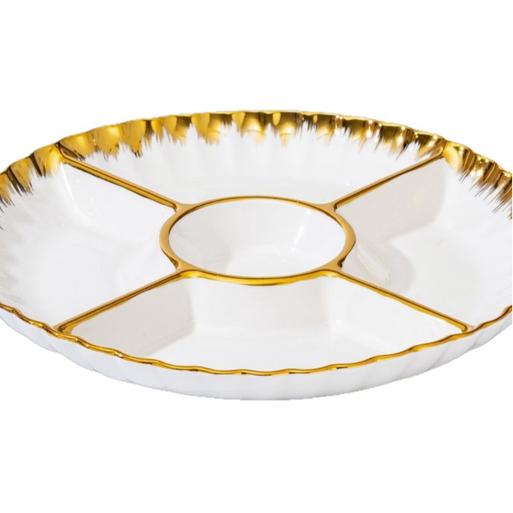 Wholesale of light luxury ceramic tableware sets, high-end gold-plated plates with gold edges Item Picture