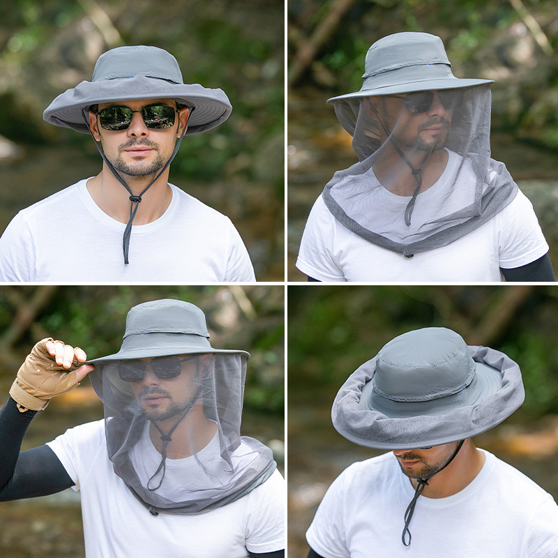 Outdoor mosquito hats large brim visor nets and face shields Fishing hats Fisherman hats Sunblock hats wholesale