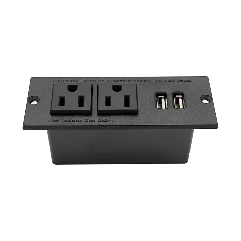 Cross-border US-standard 2USB horizontal plug power strip desktop bedside table, US standard power supply, embedded USB power socket details Picture