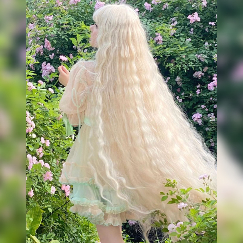 1米m超长卷发浅金色假发全头套女lolita洛丽塔水波纹影楼毛娘