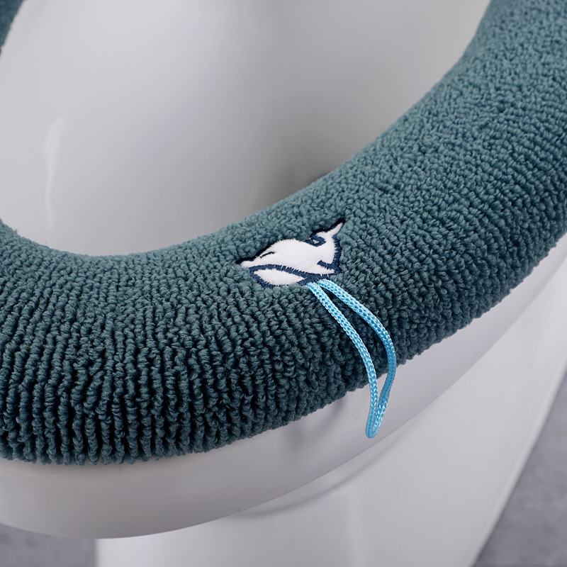 Simple Creative Embroidery Polyester Seat Cushion Handle Thick Toilet Cover New Solid Color Knitted Toilet Seat Cushion Wholesale Specification drawing