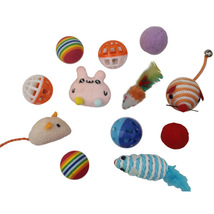 新款宠物猫玩具套装12件套 多款组合猫薄荷老鼠塑料铃铛彩虹球