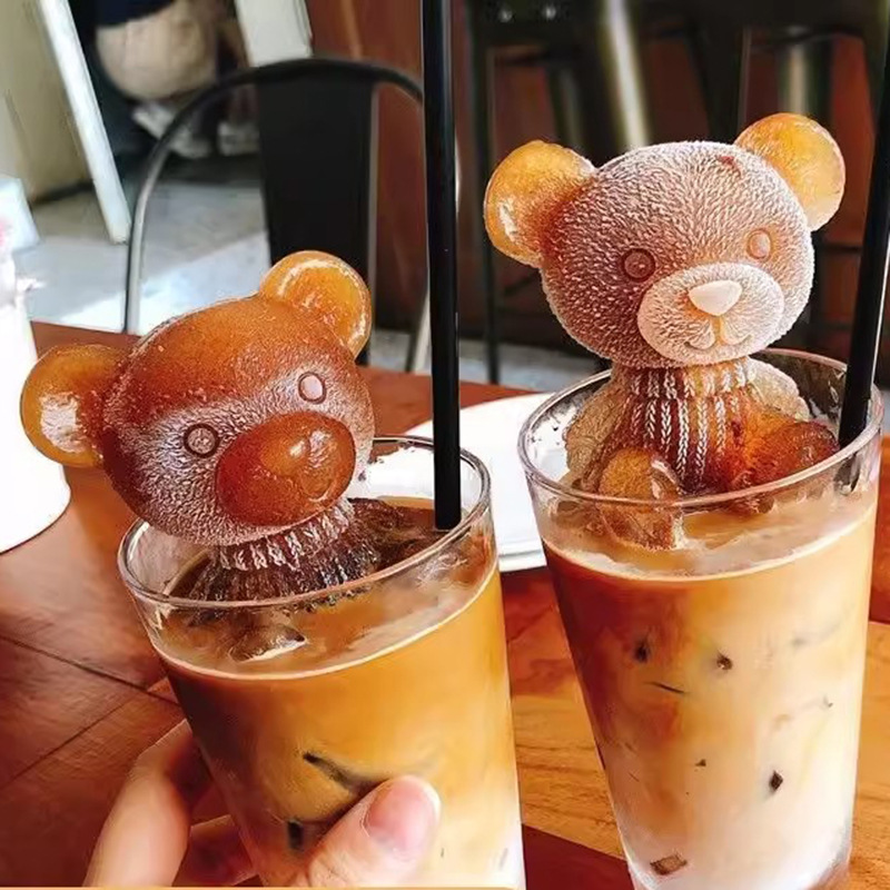 小熊冰块模具立体硅胶冰熊磨具3D奶茶饮料小熊冰格威士忌动物冰模图