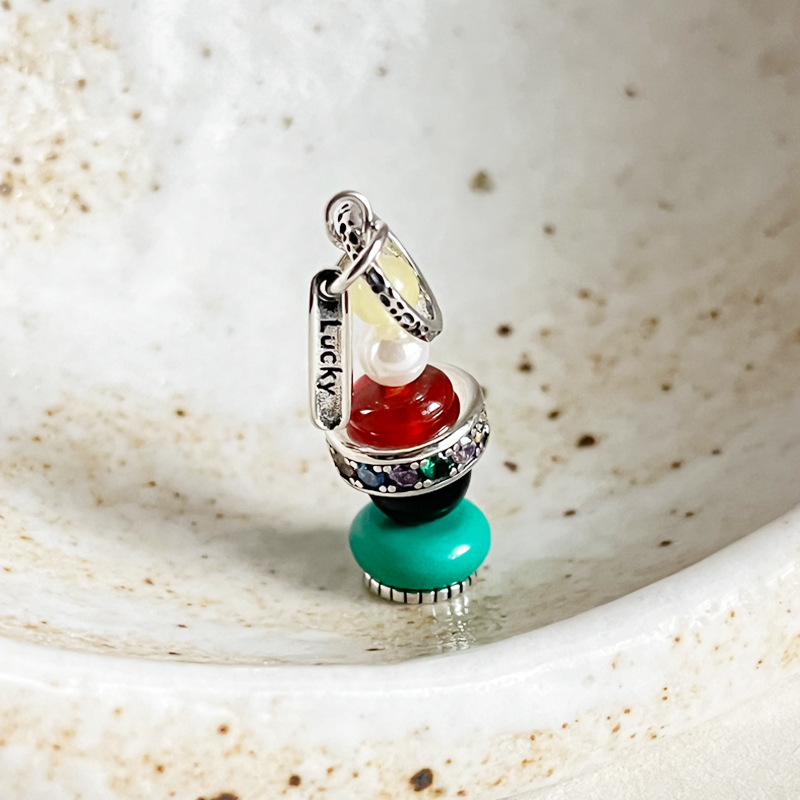 925 sterling silver colored beaded wishing tower pendant, simple, retro, fashionable and individual necklace, suitable for both men and women, N1250