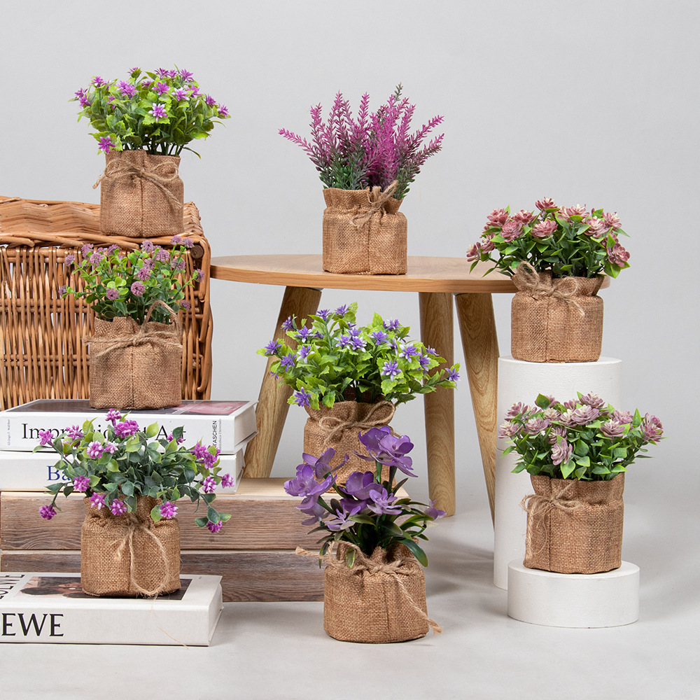 Amazon hemp rope bag combination, artificial potted plants, home decoration, desktop display, artificial flowers, artificial plants, small potted plants Application Scenario