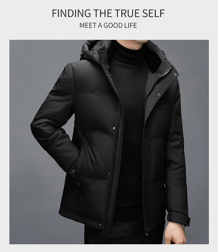 The new hooded down jacket for men in winter is warm and thick. The white duck down casual business jacket for middle-aged dads is trendy pic 15