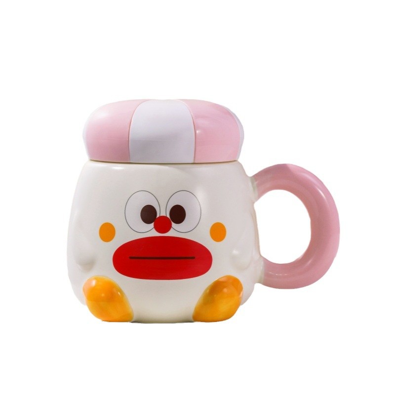 Clown expression cup, cute covered mug, funny couple water cup, cartoon pattern cup, high appearance level breakfast cup Item Picture