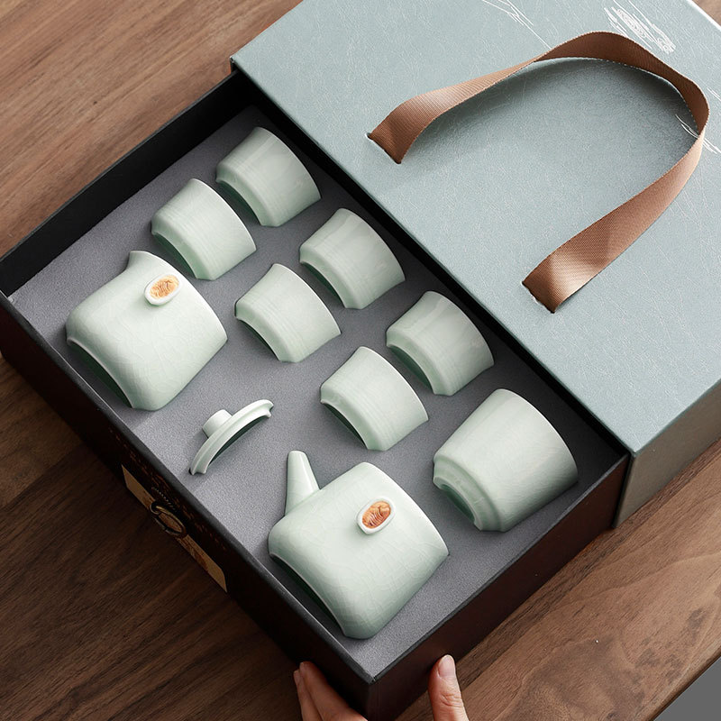 Ge Yao tea set, home ceramic teapot, Chinese tea cup, portable travel tea set, high-end business gift details Picture