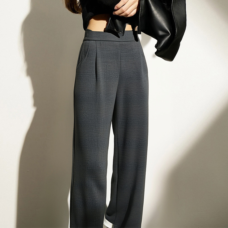 Lazy style, wool casual style, high-waisted long pants, wide-leg pants, straight-leg pants, new sweatpants, casual pants for women in autumn and winter Specification image