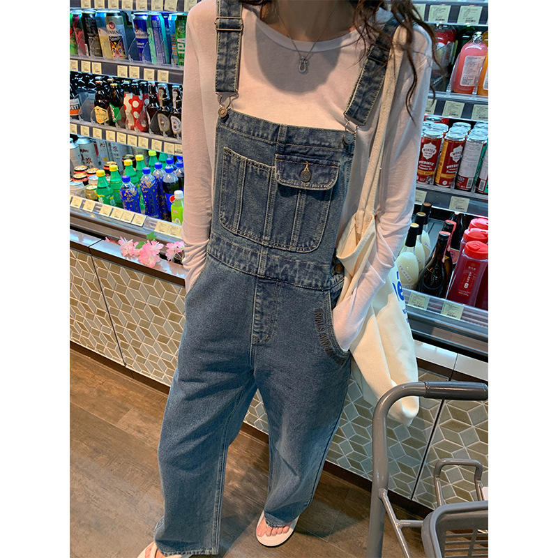 Hong Kong-style retro high-waisted denim pants with a unique design sense, loose and slimming overalls, summer thin women's wear Item Picture