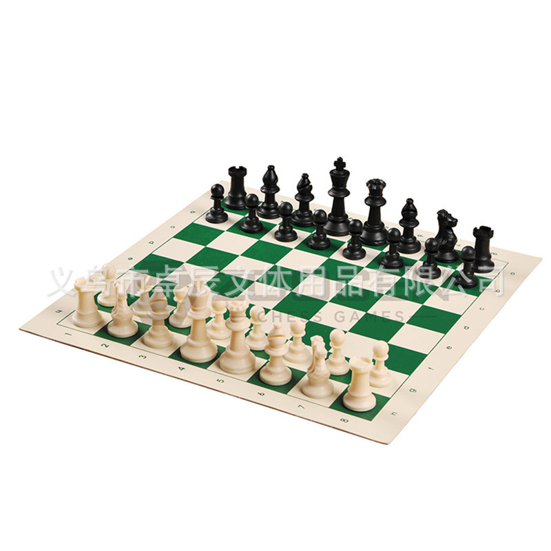 适用比赛皮革国际象棋套装塑料棋子3.8英寸+棋盘43CM儿童娱乐游戏详情图1