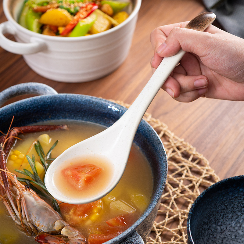 Heliangshao large soup spoon, household large spoon, kitchen long handle hot pot spoon, ceramic spoon, porridge serving spoon, soup serving spoon details Picture