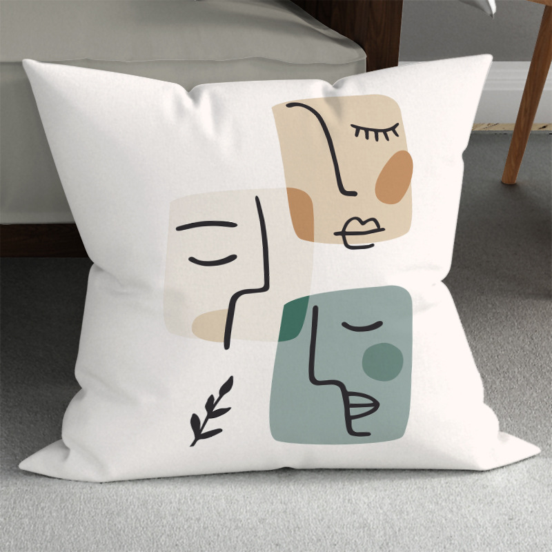 莫兰迪撞色抱枕时尚艺术抽象文艺清新几何线条插画靠垫沙发装饰枕详情图4