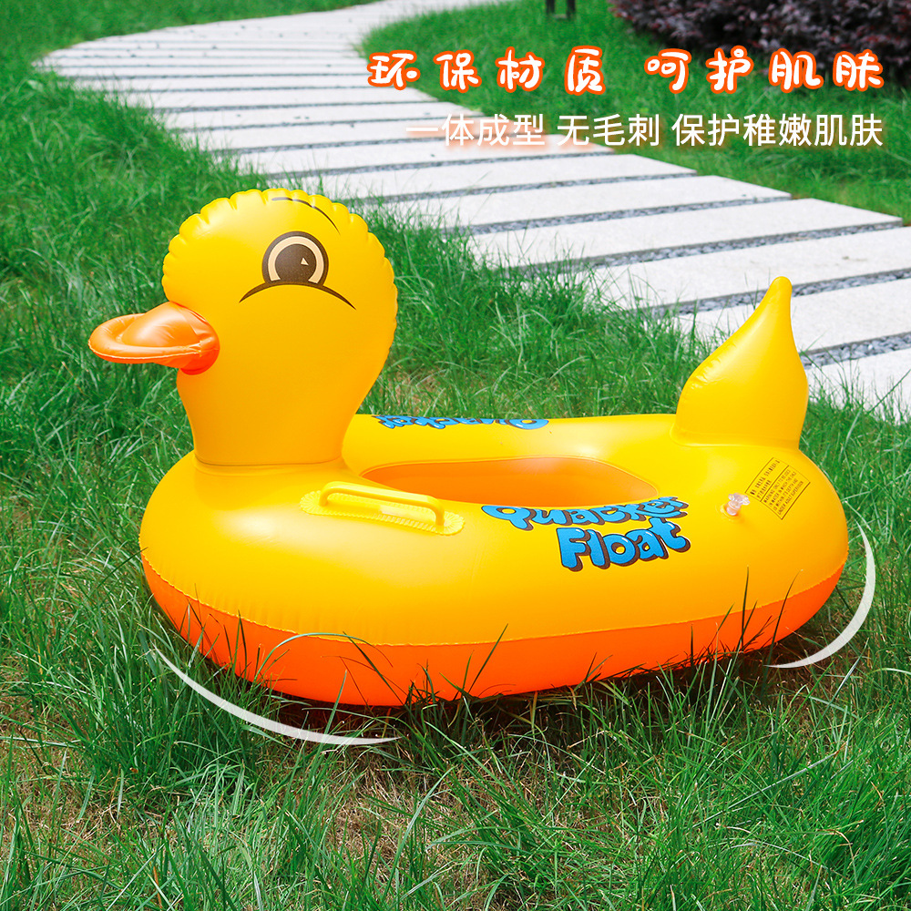 Wholesale of PVC inflatable yellow duck boat seat rings, inflatable large yellow duck swimming rings and children's accessible duck crouching rings from the manufacturer details Picture